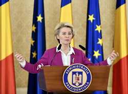 PALATUL COTROCENI  - DECLARATII COMUNE PRESA - URSULA VON DER LEYEN - KLAUS IOHANNIS