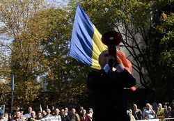 BUCURESTI - PROTEST - FEDERATIA SINDICATELOR TRANSPORTATORILOR FEROVIARI DIN ROMANIA